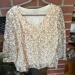 Coldwater Creek Beige Floral Lace Blouse